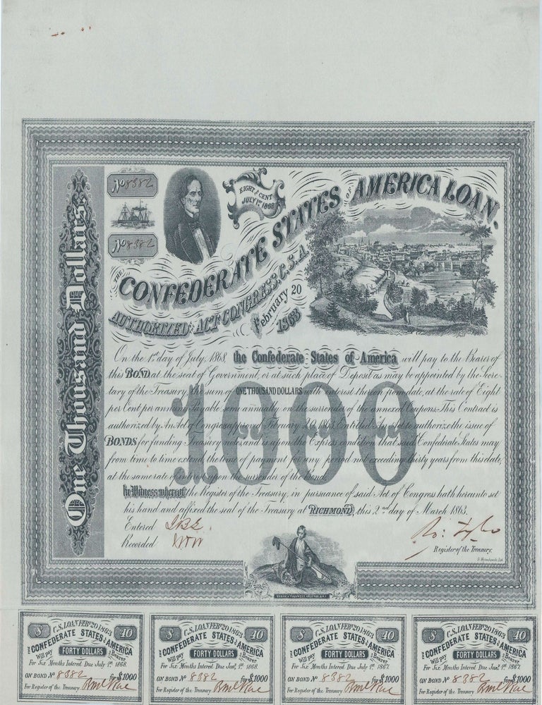 Item #10443 Confederate States of America Loan. CR# 125A. $1000. Confederate Bonds.