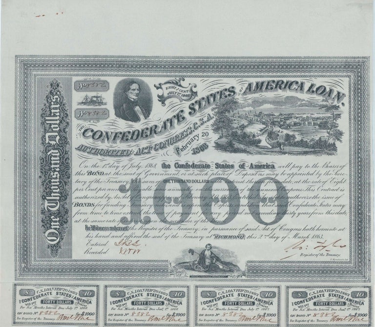 Item #10443 Confederate States of America Loan. CR# 125A. $1000. Confederate Bonds.