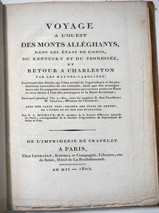 Voyage &agrave; l'ouest des monts All&eacute;ghanys, dans les &eacute;tats de l'Ohio, du Kentucky, et du Tenness&eacute;e, et retour &agrave; Charleston par les Hautes-Carolines ...
