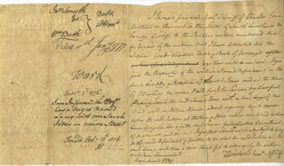 Revolutionary War period writ in which James Smyth demands 480 pounds from William Bath, pilot, in Charles-town. Signed by William Drayton, Chief Justice at Charleston.