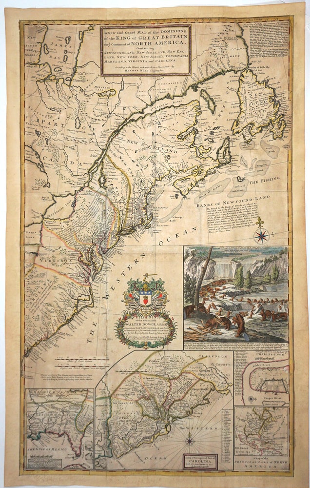 Item #10689 A New and Exact Map of the Dominions of the King of Great Britain on ye Continent of North America. Containing Newfoundland, New Scotland, New England, New York, New Jersey, Pennsilvania Maryland, Virginia and Carolina. According to the Newest and most exact observations by Herman Moll geographer. Herman Moll.