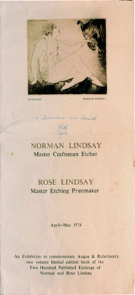 Item #10966 Exhibition Card: Norman Lindsay Master Craftsman Etcher; Rose Lindsay Master Etching...
