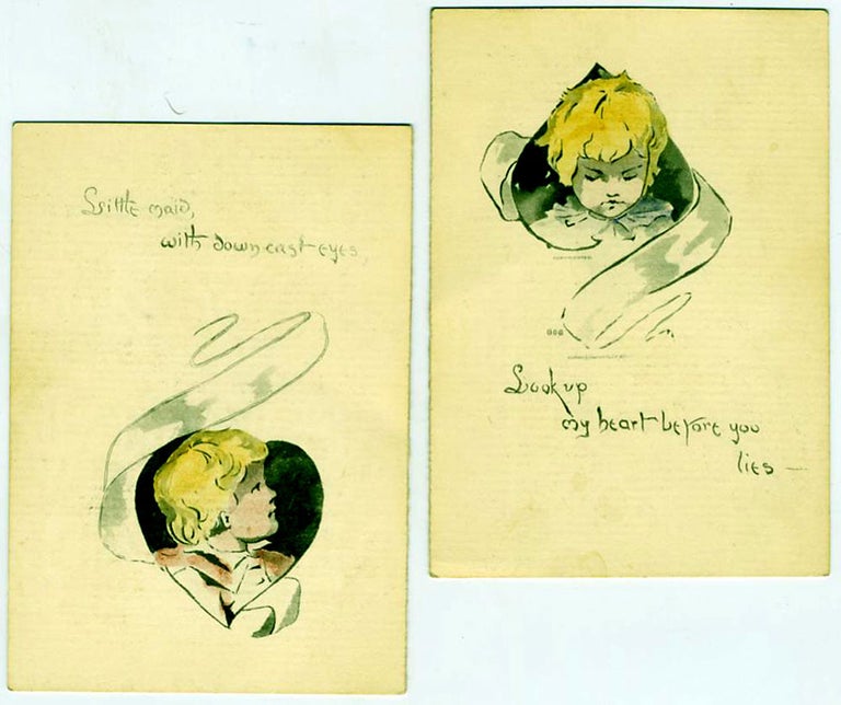 Item #11235 Pair of Valentines by Baldwin & Gleason, numbered 895 & 896 "Look up my heart before you lies" & "Little maid, with downcast eyes" Baldwin, publ Gleason.