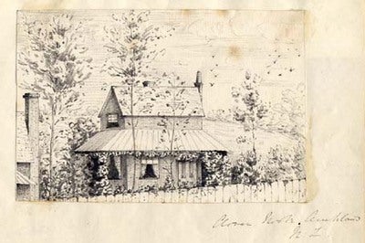Item #11861 Original pencil sketch of cottage. Clover Nook, Auckland N.Z. New Zealand pencil sketch.