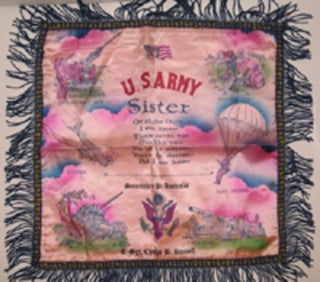 Item #13028 Silk WWII pillow cover souvenir from a US Soldier "Somewhere in Australia" Sgt....