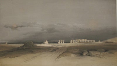 Item #13208 Ruins of the Memnonium at Thebes. Lithograph from Robert's "Holy Lands" David Roberts, Lithographer Louis Haghe.
