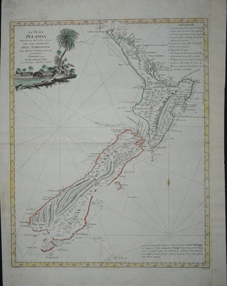 Item #13331 La Nuova Zelanda tracorsa nel 1769 e 1770 dal Cook commandante dell' Endeavour Vascello di S.M. Britannica. Antonio Zatta.
