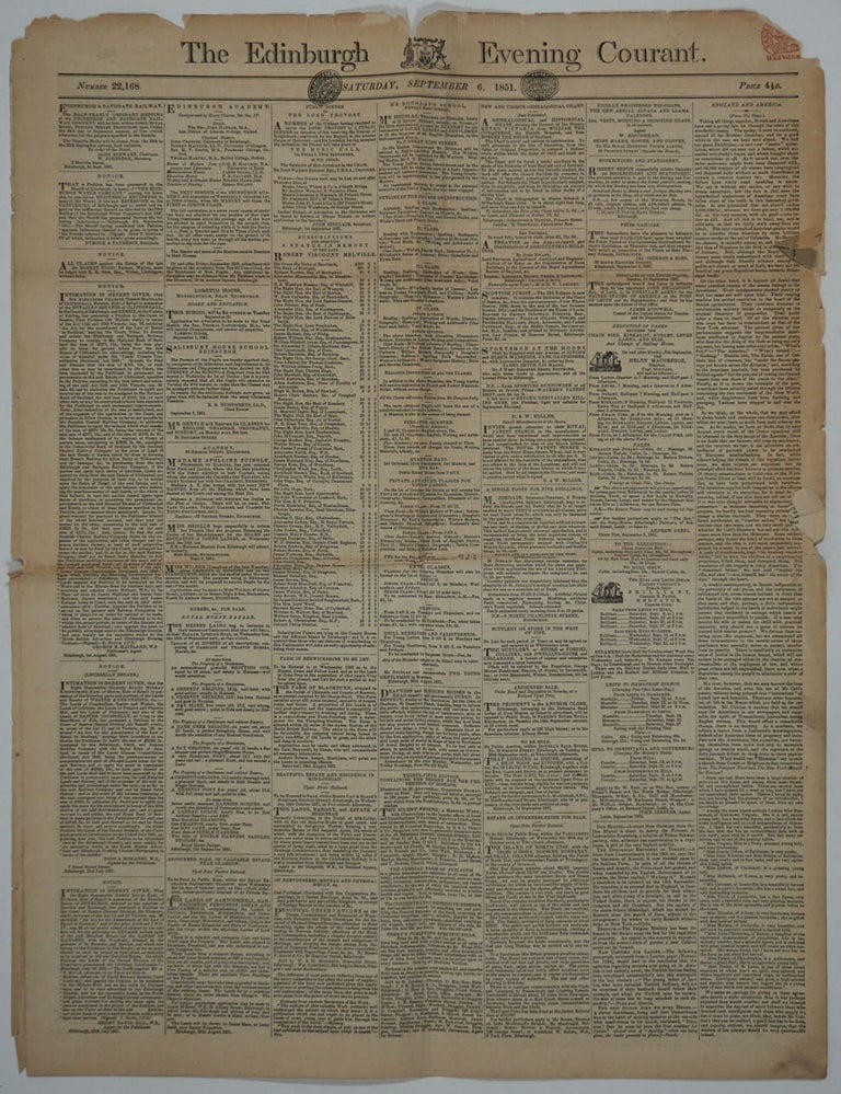 Item #13408 "Gold In Australia" article in 1851 Edinburgh newspaper. Gold, Australia.