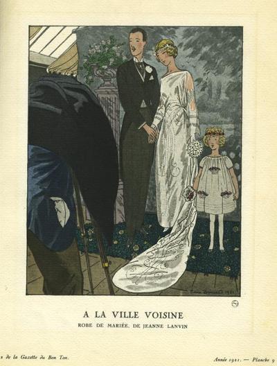 Item #13444 A La Ville Voisine; Robe De Mariee, De Jeanne Lanvin Print from the Gazette du Bon Ton. Pierre Brissaud.