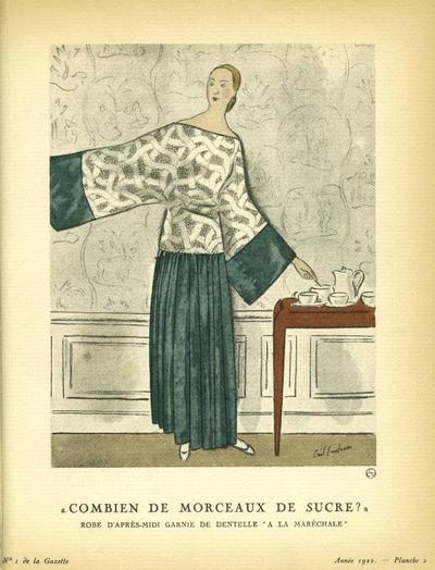 Item #13471 Combien De Morceaux De Sucre? Robe D'Apres-midi Garnie de Dentelle "A La Marechale" Print from the Gazette du Bon Ton.