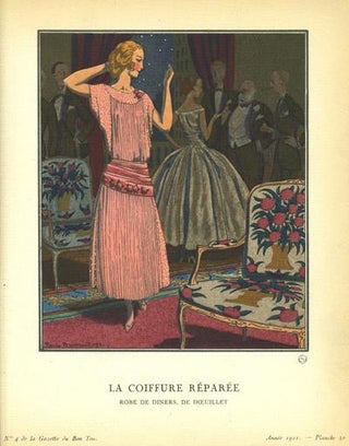 Item #13475 La Coiffure Reparee: Robe de Diners, De Doeuillet Print from the Gazette du Bon Ton