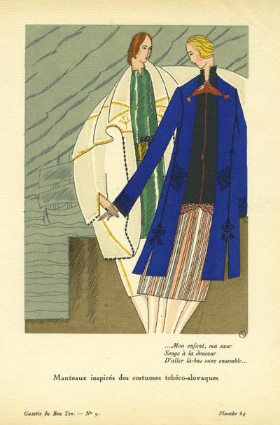 Item #13489 Manteaux inspires des costumes tcheco-slovaques. Print from the Gazette du Bon Ton.