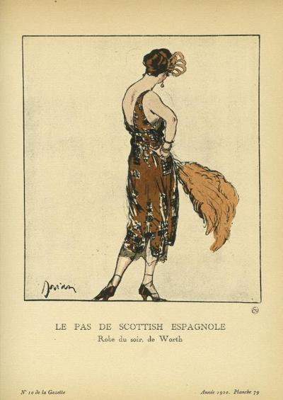 Item #13503 Le Pas de Scottish Espagnole: Robe du soir, de Worth Print from the Gazette du Bon Ton.