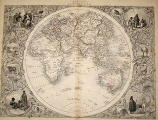 Item #13532 Eastern Hemisphere, antique map with vignette views. J. Tallis Rapkin, John