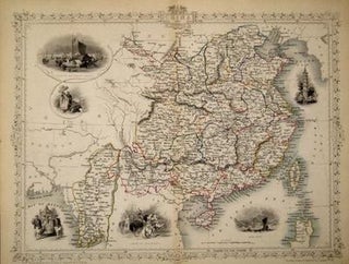 Item #13539 China and Birmah, antique map with vignette views. J. Tallis Rapkin, John