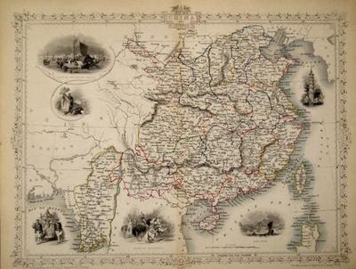 Item #13539 China and Birmah, antique map with vignette views. J. Tallis Rapkin, John.