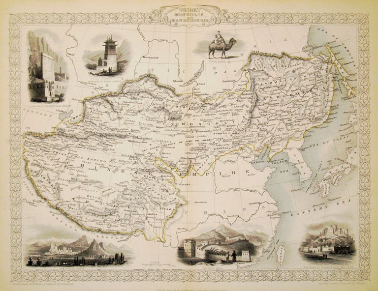 Item #13540 Thibet, Mongolia, and Mandchouria, antique map with vignette views. J. Tallis Rapkin, John.