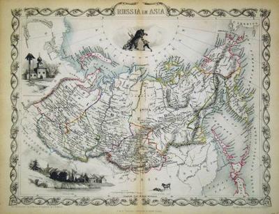 Item #13541 Russia in Asia, antique map with vignette views. J. Tallis Rapkin, John.