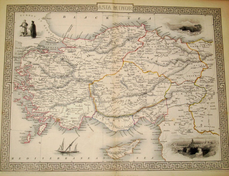 Item #13544 Asia Minor, antique map with vignette views. J. Tallis Rapkin, John.
