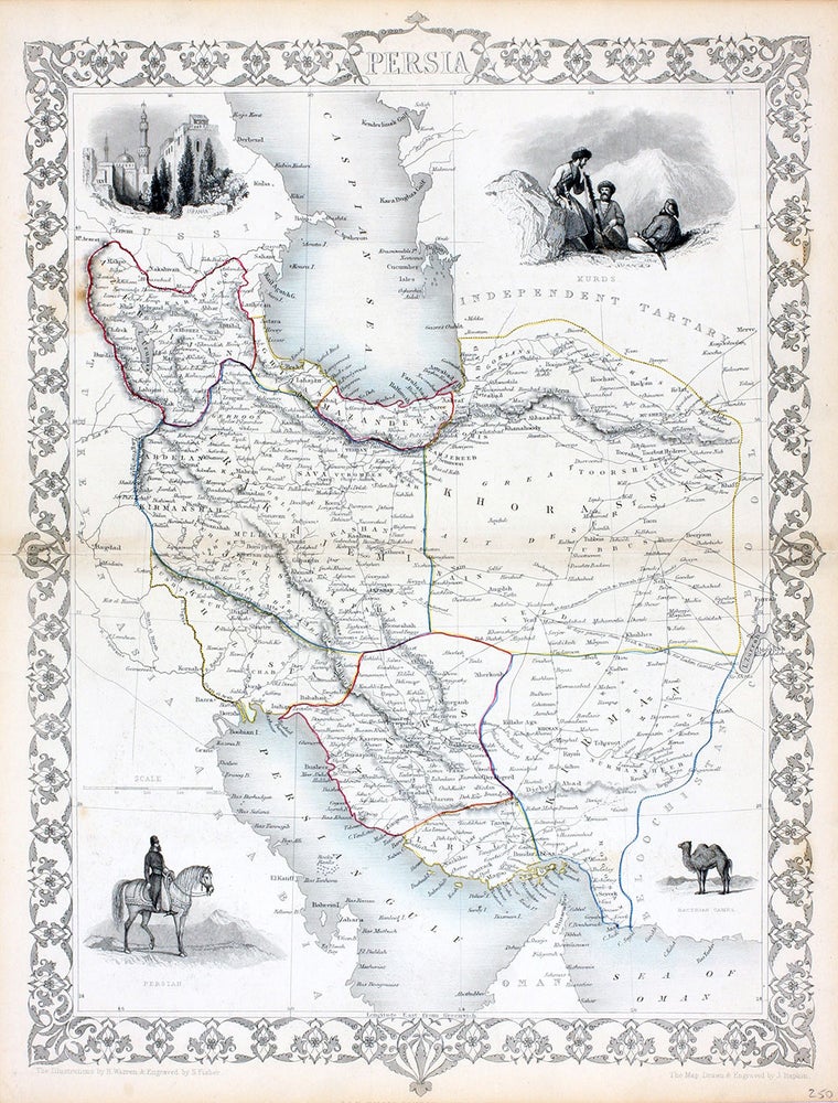 Item #13547 Persia, antique map with vignette views. J. Tallis Rapkin, John.