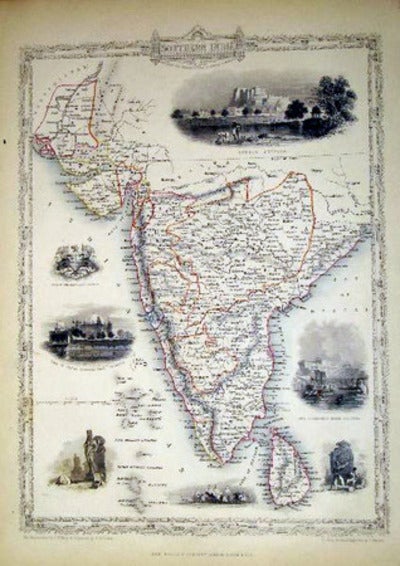 Item #13549 Southern India, antique map with vignette views. J. Tallis Rapkin, John.