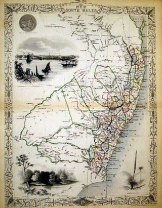 Item #13554 New South Wales, antique map with vignette views. J. Tallis Rapkin, John