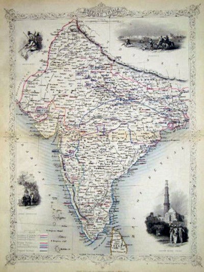 Item #13561 British India, antique map with vignette views. J. Tallis Rapkin, John.