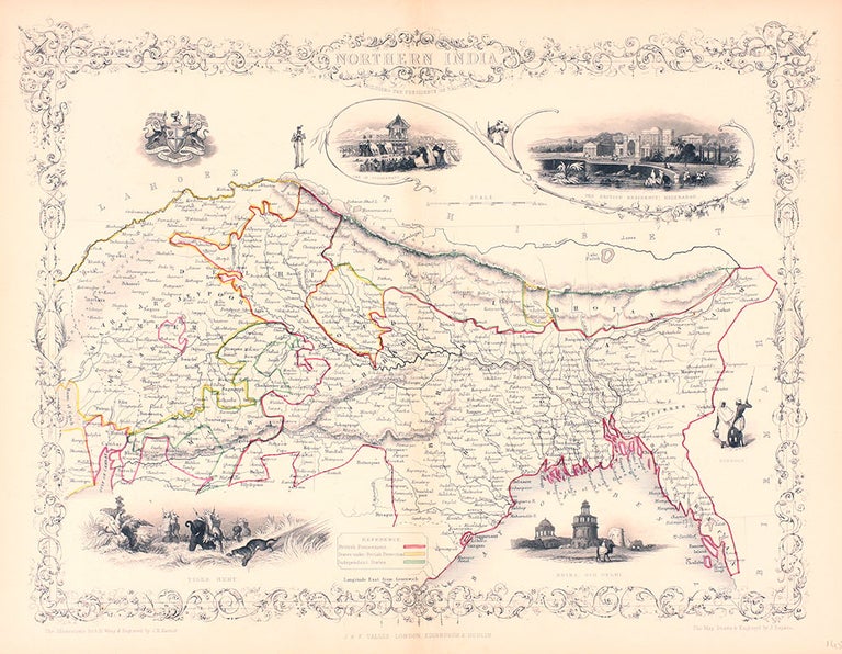 Item #13562 Northern India, antique map with vignette views. J. Tallis Rapkin, John.