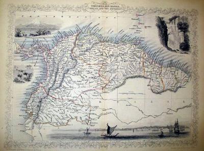 Item #13566 Venezuela, New Granada, Equador, and The Guayanas, antique map with vignette views. J. Tallis Rapkin, John.