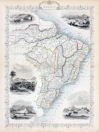 Item #13567 Brazil, antique map with vignette views. J. Tallis Rapkin, John