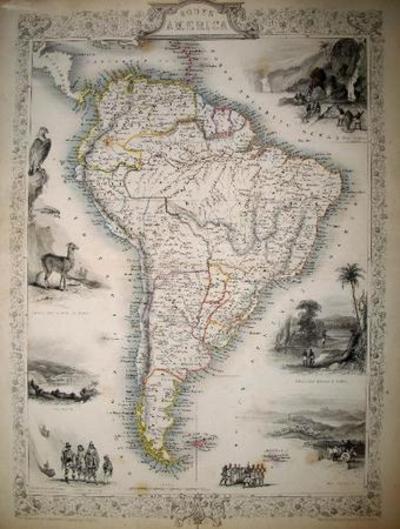 Item #13568 South America, antique map with vignette views. J. Tallis Rapkin, John.