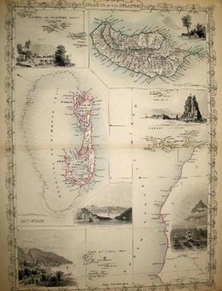Item #13569 Islands in the Atlantic, antique map with vignette views. J. Tallis Rapkin, John
