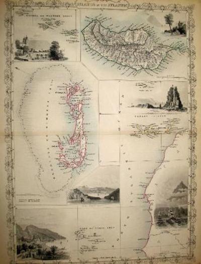 Item #13569 Islands in the Atlantic, antique map with vignette views. J. Tallis Rapkin, John.