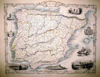 Item #13577 Spain and Portugal, antique map with vignette views. J. Tallis Rapkin, John