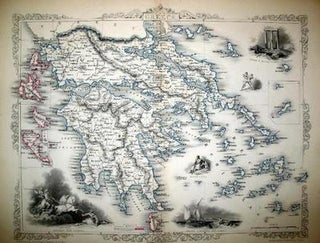 Item #13578 Ionian Isles and Greece, antique map with vignette views. J. Tallis Rapkin, John