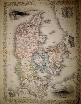 Item #13579 Denmark, antique map with vignette views. J. Tallis Rapkin, John
