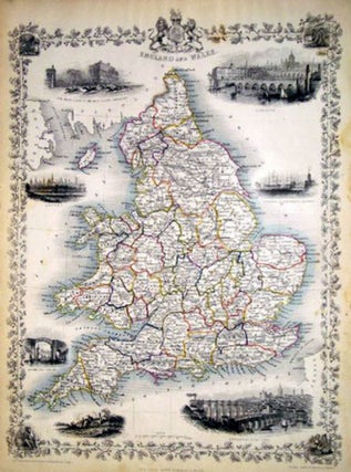 Item #13585 England and Wales, antique map with vignette views. J. Tallis Rapkin, John