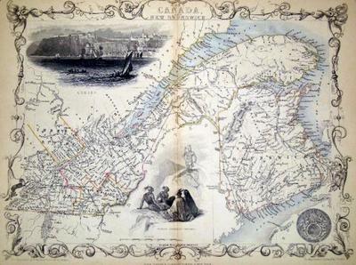 Item #13587 East Canada and New Brunswick, antique map with vignette views. J. Tallis Rapkin, John.