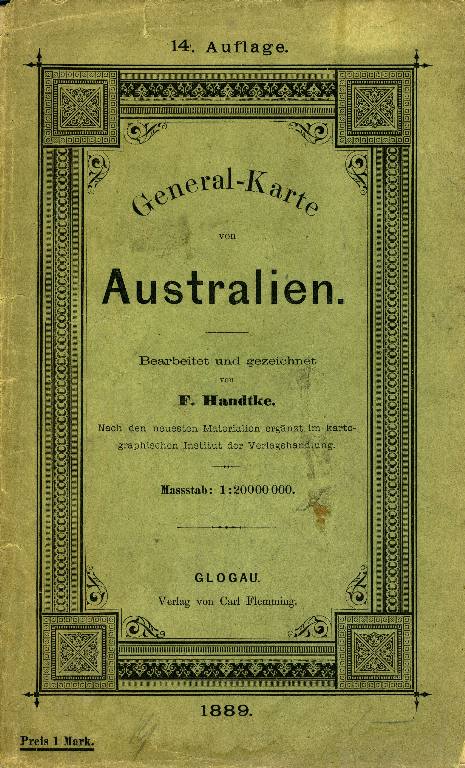 Item #13700 General-Karte von Australien, color folding map. F. Handtke.