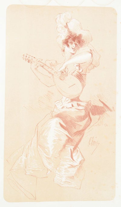 Item #13730 Dessin Original pour les "Maitres de l'Affiche", Les Maitres de l'Affiche (Women playing a Mandolin). Jules Cheret.