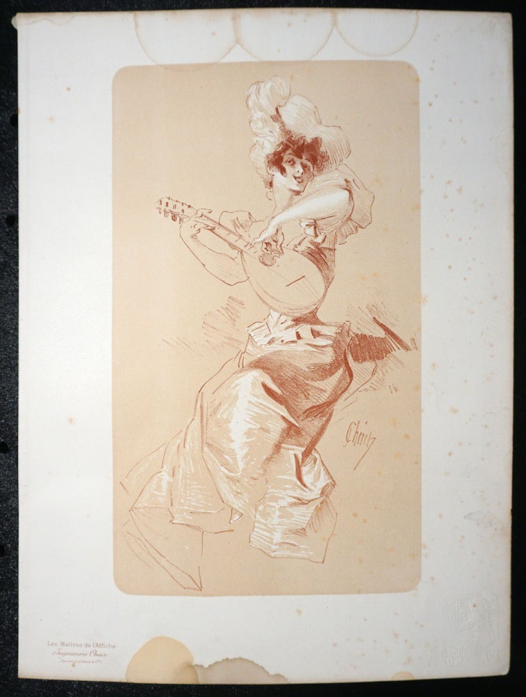 Item #13730 Dessin Original pour les "Maitres de l'Affiche", Les Maitres de l'Affiche (Women playing a Mandolin). Jules Cheret.
