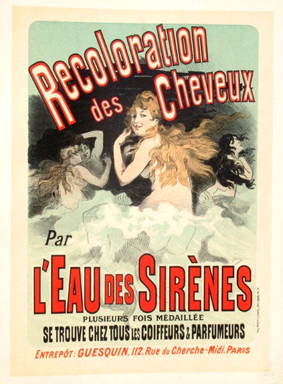 Item #13735 Affiche pour l' "Eau des Sirenes", Les Maitres de l'Affiche Pl. 153. Jules Cheret.
