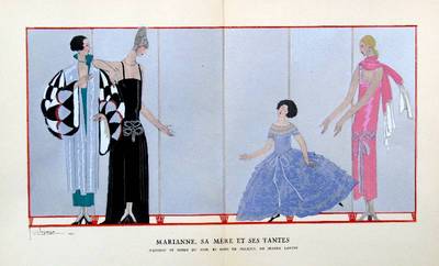 Item #13739 Marianne, Sa Mere et ses Tantes. Manteau et Robes du Soir, et Robe de Fillette, de Jeanne Lanvin. Print from the Gazette du Bon Ton. George Lepape.
