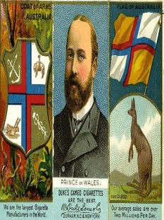 Item #13791 Triplicate Folding Advertising Card with Coat of Arms of Australia, Prince of Wales,...