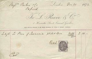 Item #13792 Invoice for "Flora of Tasmania", plates and spec...n (sic). Botany, Tasmania, Reeve,...