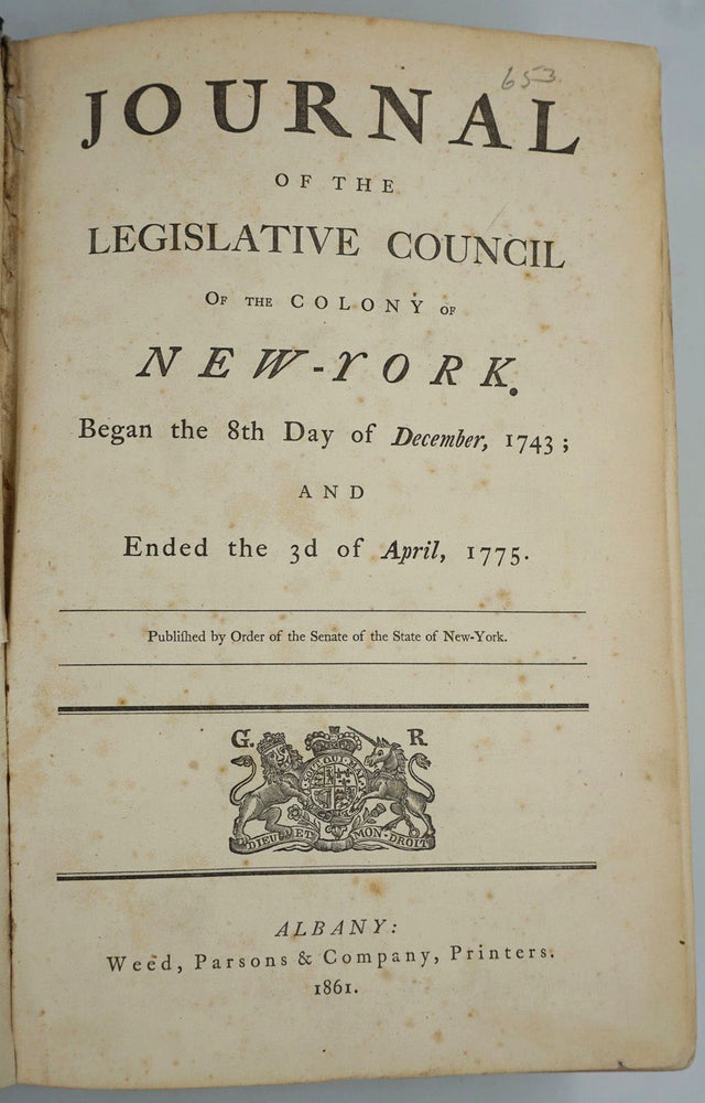 Item #13950 Journal of the Legislative Council of the Colony of New York. Began the 8th Day of December, 1743; and Ended the 3d of April, 1775.