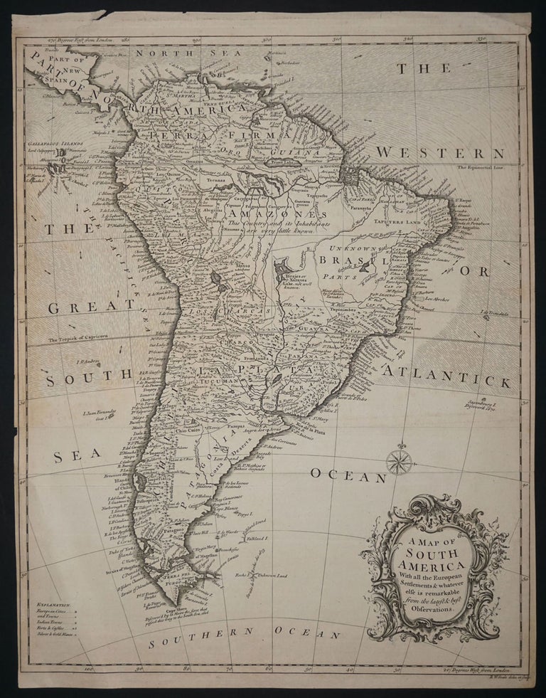Item #14242 A Map of South America with all the European Settlements & whatever else is remarkable from the latest & Best Observations. R. W. delin et sculp Seale.
