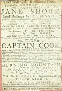 Item #14387 Theatre-Royal, Richmond-Green: 'Jane Shore', 'The Death of Captain Cook' and 'Burning...
