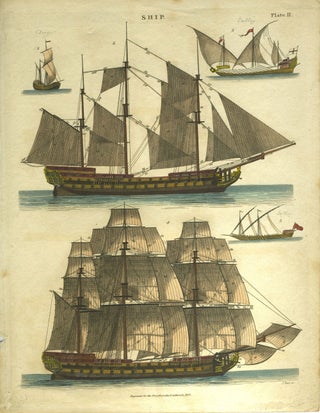 Item #14409 Pair of sailing ships, from Encyclopedia Londinensis 1827, Plate II and Plate III