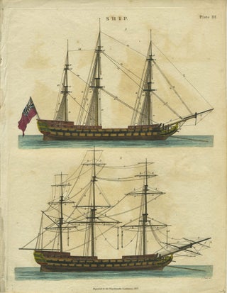 Pair of sailing ships, from Encyclopedia Londinensis 1827, Plate II and Plate III.
